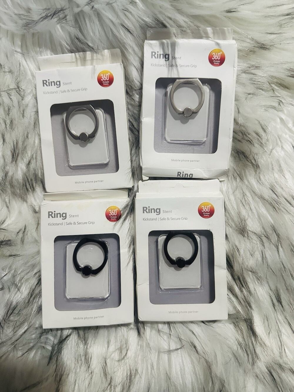 4 Universal Ring Stand Kickstand Holder, Silver & Black, 360° Rotation